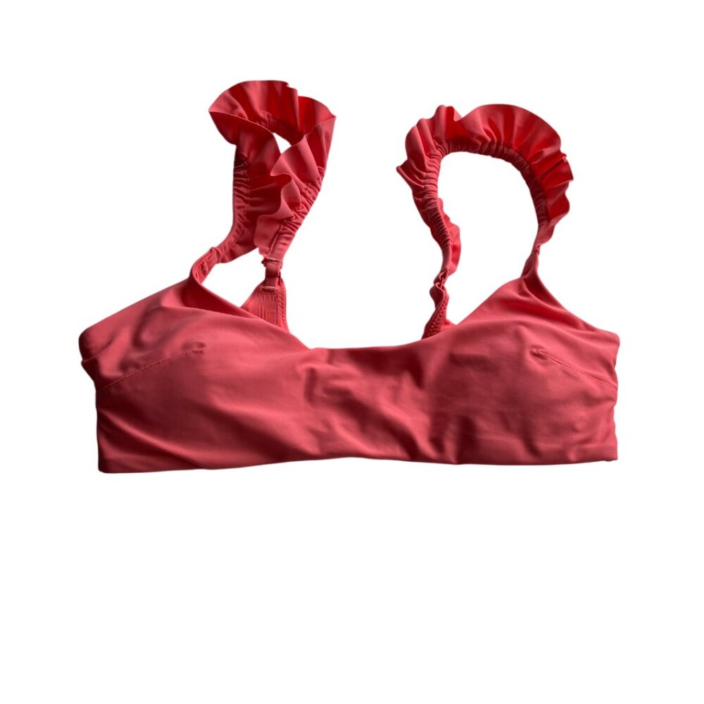 Aerie ruffle scoop bikini top size M in coral NWT